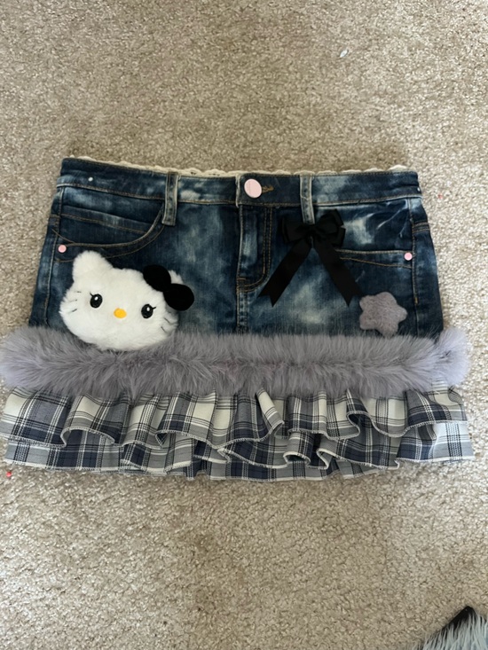 Dresses & Skirts - Women’s Denim Skirt with Plaid Ruffle & Hello Kitty Pocket size 27
